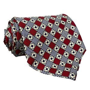Robert Talbott Tie Men's 57x3.75 Red Geometric Silk Hand Sewn USA‎ VTG Foulard